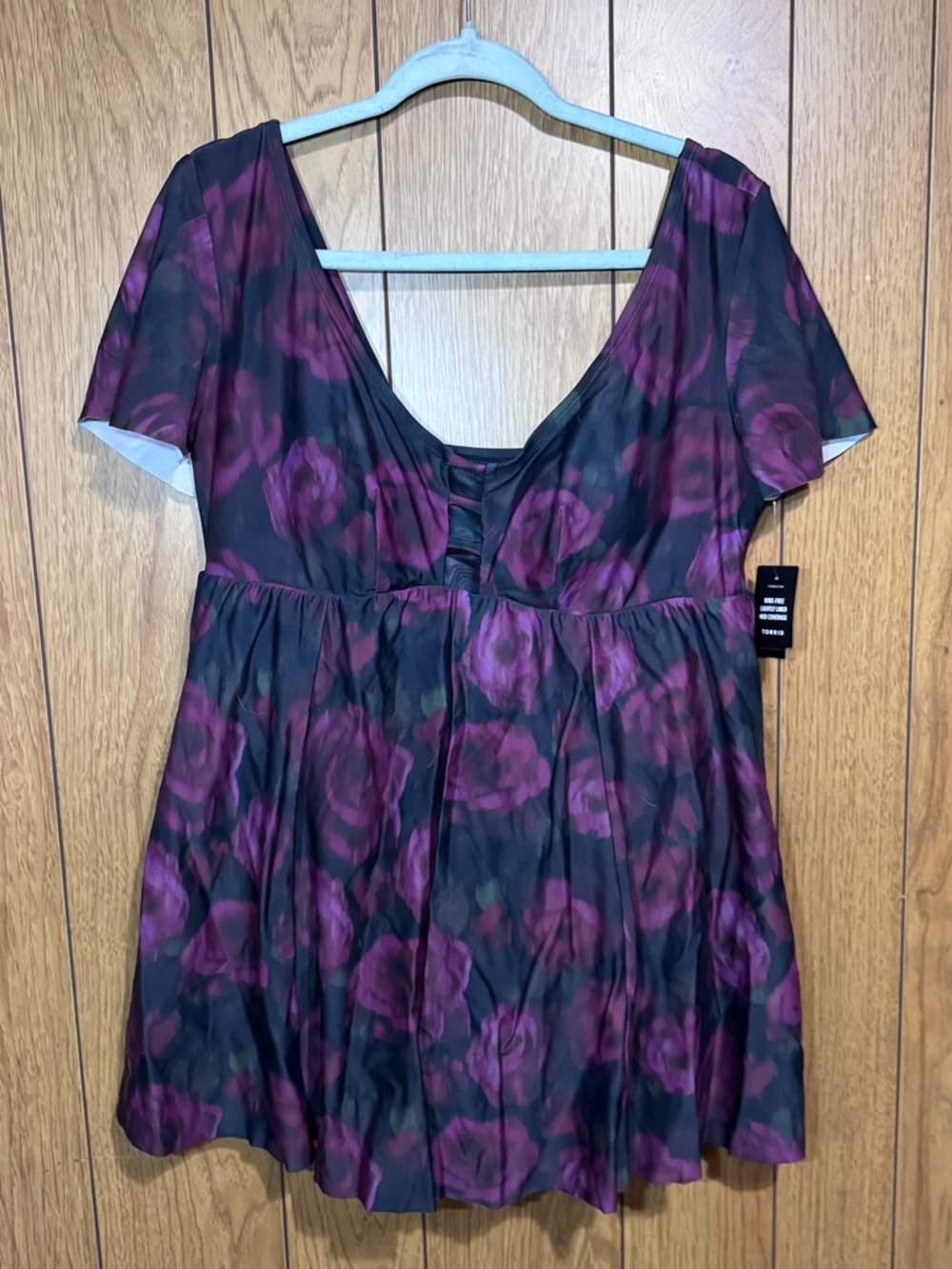 NWT Torrid Plum Floral V-Neck Babydoll Bathing Suit One piece Size‎ 1X